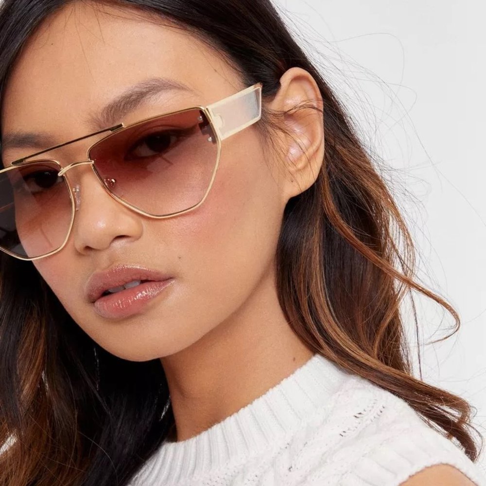 Geometric Oversized Tinted Sunglasses, Brown and Gold, Nasty Gal